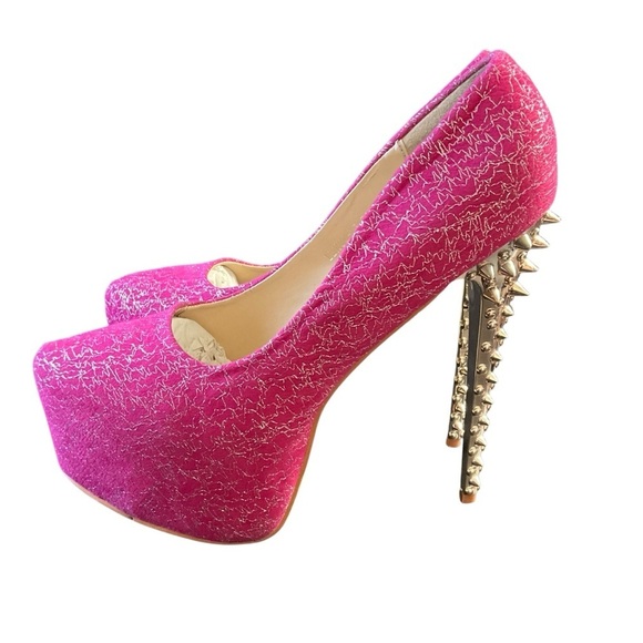CR Collection Pink Silver and Gold Spiked Stiletto Heels - Picture 5 of 10